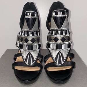 BCBGeneration “Madria”  Embroidered Leather Beaded Heels